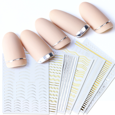 1pcs Gold Silver Sliders 3D Nail Stickers Straight Curved Liners Stripe Tape Wraps Geometric Nail Art Decorations BESTZG001-013 ► Photo 1/6