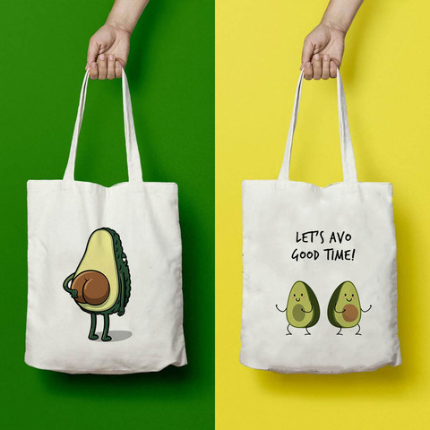 Avocado Print Canvas Shopping Tote Bag Reusable Women Bag Vegan Shopper Bookbag Cloth Shoulder Travel Bag Teacher Eco Handbag ► Photo 1/6