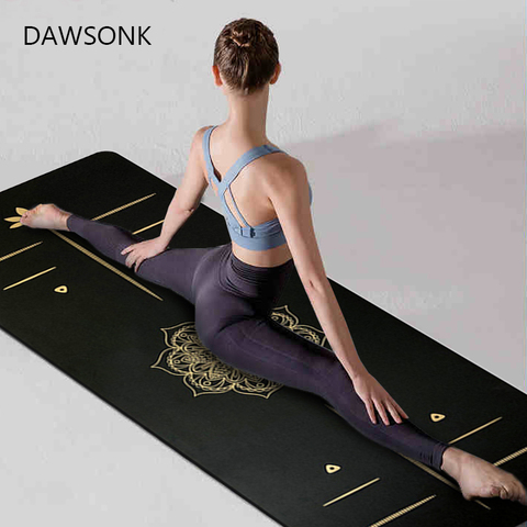 Two-color Yoga Mat Natural Rubber PU Material Three Sets Body Position Line Wide Fitness Mat 183 * 68 * 0.5cm ► Photo 1/6