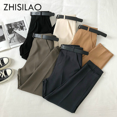 Women Harem Pants High Waist Loose Formal Elegant Office Lady Solid Straight Trousers Ankle-length With Belt Pants Spring Summer ► Photo 1/6