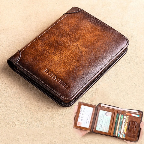 New Genuine Leather Rfid Wallets for Men Vintage Thin Short Multi Function ID Credit Card Holder Money Bag ► Photo 1/6