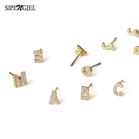 Trendy cubic zircon Gold initail Letter Stud Earrings luxury DIY Small Stud Earrings For Women Fashion Korean Jewelry 2 Pcs ► Photo 1/6