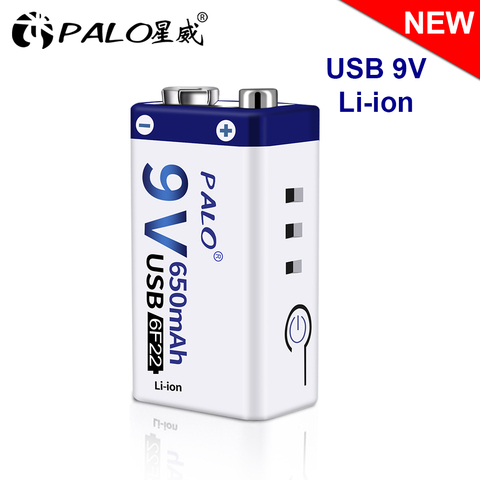 PALO 100% original 6f22 usb battery 9v rechargeable battery li ion ithium ion  for Thermometer microphone ► Photo 1/6