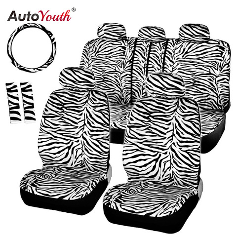 AUTOYOUTH Short Plush Luxury Zebra Seat Covers Universal Fit Most Car Seats Steering Wheel Cover Shoulder Pad White Seat Cover ► Photo 1/6