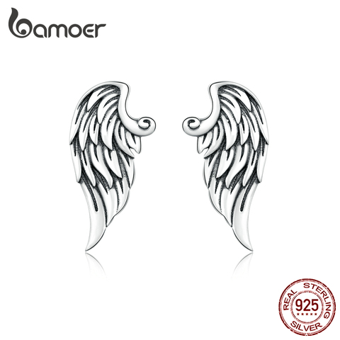 bamoer Retro Wings Stud Earrings for Women Genuine 925 Sterling Silver Vintage Design Ear Pin Studs Fine DIY Jewelry BSE343 ► Photo 1/6