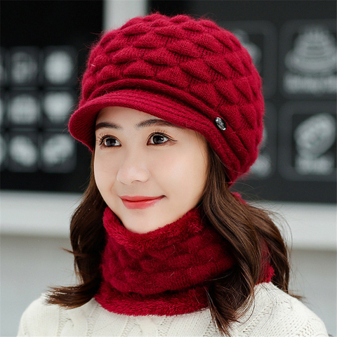 Brand New Autumn Winter Beanies Caps Women Warm Wool Siamese Bib Hats Female Rabbit Hair Windproof Velvet Cap Hats Wholesale ► Photo 1/6