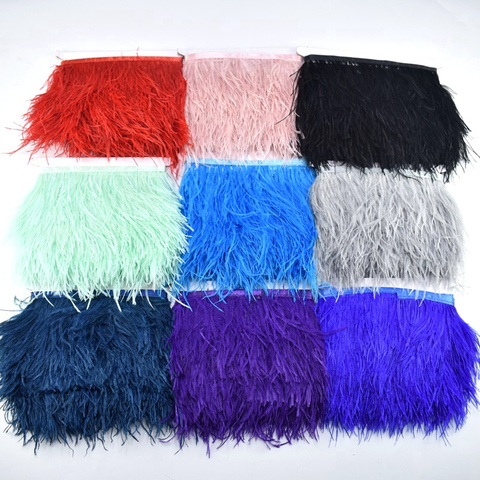 1meters Natural Real Ostrich Feather Trim 8-10cm Skirt Fringe Feathers Ostrich Plumes Ostrich Feather Ribbon Wedding Decoration ► Photo 1/6