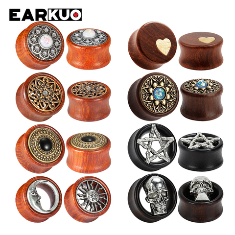 EARKUO Fashionable Style Wood Ear Gauges Tunnels Plugs Piercing Body Jewelry Earring Expanders Stretchers For Women Men 2PCS ► Photo 1/6