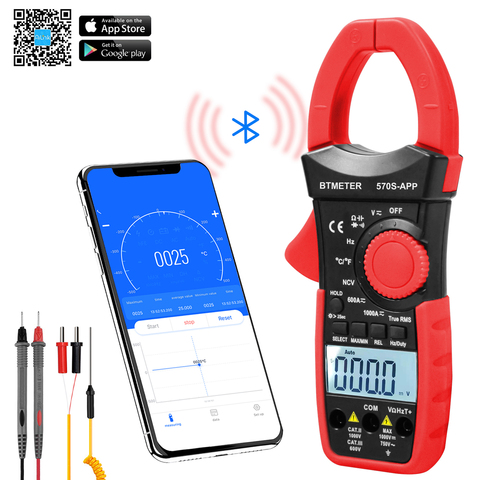 BT-570S-APP Digital AC/DC Volt Amp Clamp Meter,Wireless Bluetooth 1000A Meter for Voltage,Current,Ohm,Cap,Temperature Tester ► Photo 1/6