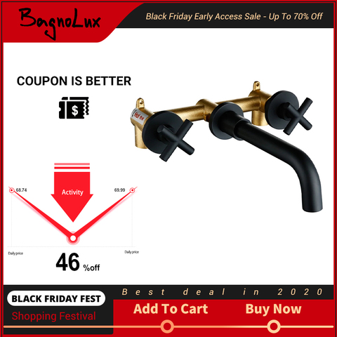 Taps Top Fashion New Arrival Wall Sink Basin Mixer Tap Set Bathroom Spout Faucet With Double Lever In Matt Black/Polished Gold ► Photo 1/6