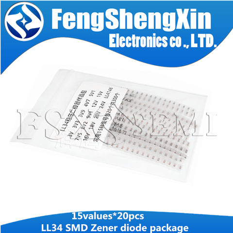 15values*20pcs=300pcs 1N4148 3v3 KIT LL34 SMD Zener diode package 1/2W 3v-24v 3V 3V9 4V7 5V1 7V5 8V2 9V1 12V 1 5V 16V 18V 20V 24 ► Photo 1/5