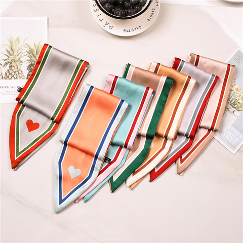 Women Silk Neck Scarf Skinny Fashion Print Hair Scarfs for Ladies Sharp Angle Hand Bag Scarves Tie 100*10 Cm Neckerchief 2022 ► Photo 1/6