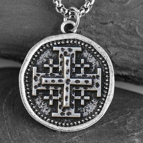 Mens Jerusalem Cross Necklace Vintage Crusaders Medieval Orthodox Pendant Templar Jewelry Dropships ► Photo 1/6