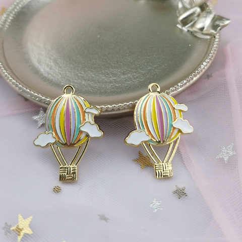 10pcs Colorful Hot Air Balloon Enamel Metal Charms Pendants Fit DIY Earring Bracelet Dangle Jewelry Make Craft Gold Base 24*31mm ► Photo 1/6