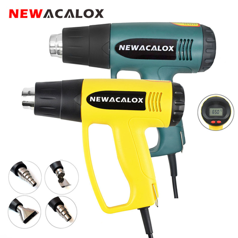 NEWACALOX 2000W 220V EU Plug Industrial Electric Hot Air Gun Thermoregulator LCD Heat Guns Shrink Wrapping Thermal Heater Nozzle ► Photo 1/6