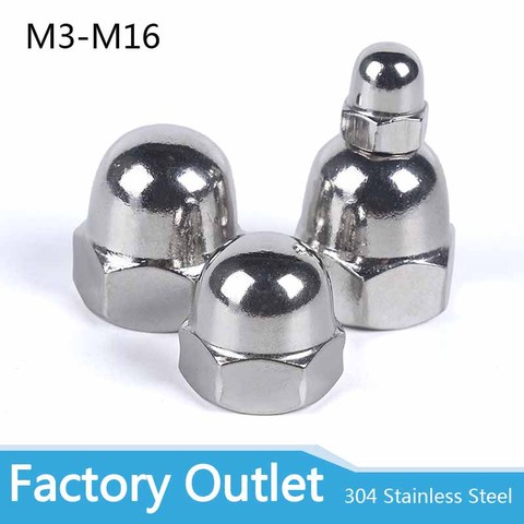 1/50pcs M3 M4 M5 M6 M8 M10 M12 M14 M16 304 A2-70 Stainless Steel Hex Hexagon Acorn Nut Cap Decorative Cover Semicircle Dome Nuts ► Photo 1/5