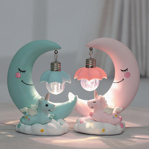 LED Night Light Resin Moon Unicorn Cartoon Baby Lamp Romantic Bedroom Decor for Children Kid Girl Toy Children's Gift Cute Light ► Photo 1/6