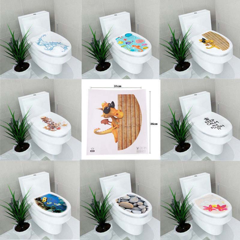 DIY 3D Toilet Lid Seats Cover Wall Stickers Bathroom Decal Mural Home Decoration 
