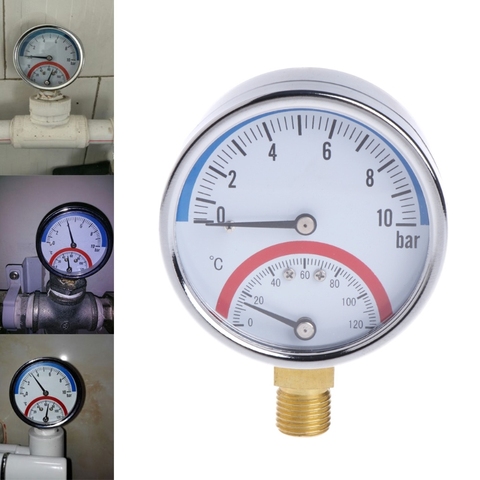 10 Bar Temperature Pressure Gauge Meter G1/4 Thread 2 in1 Thermometer Monitor ► Photo 1/6