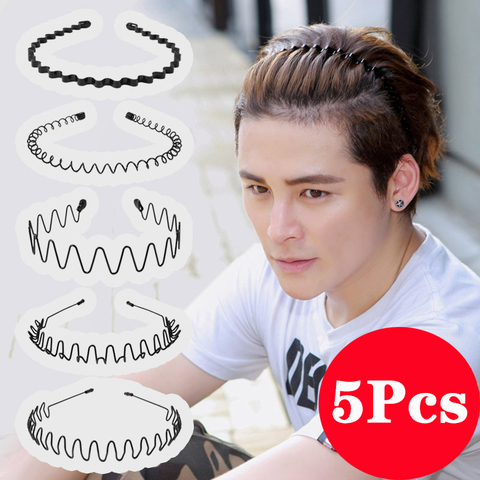 Lystrfac 5Pcs Unisex Men Women Headband Invisible Sports Female Back Non-slip Wave Hairband Fashion Hair Accessories ► Photo 1/6