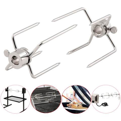 2Pcs Stainless Steel Rotisserie Meat Forks Clamp Grill Meatpicks Barbecue Skewer With Locking Screw Quick Adjustments BBQ Tools ► Photo 1/6