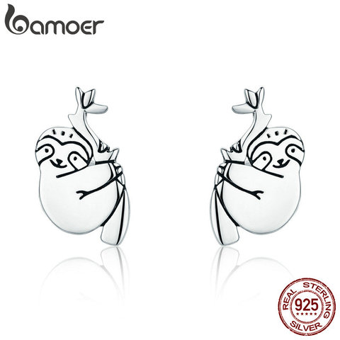 BAMOER Hot Sale 100% 925 Sterling Silver Lovely Sloth Animal Small Stud Earrings for Women Sterling Silver Jewelry S925 SCE327 ► Photo 1/6