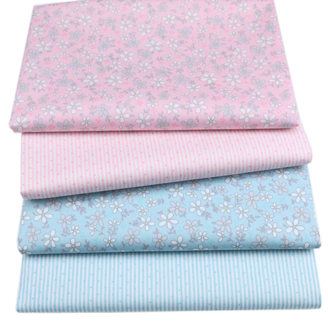 Syunss Pink Blue Floral Strip Print Cotton Fabric for Diy Patchwork Quilting Baby Cribs The Cloth Cushions Blanket Sewing Tissus ► Photo 1/2