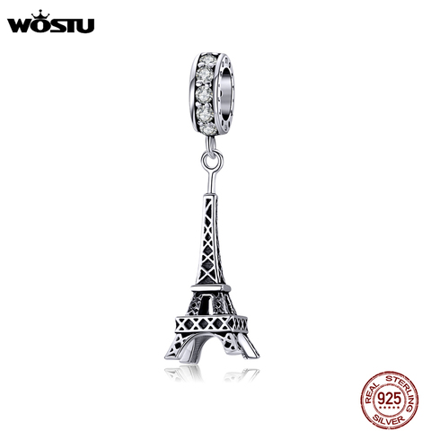 WOSTU Authentic 925 Sterling Silver Eiffel Tower Charms Zircon Openwork Beads Fit Original Bracelet Pendant Jewelry CTC154 ► Photo 1/6