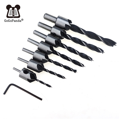 Free Shipping 7pcs 3mm-10mm HSS 5 Flute Countersink Drill Bit Set Carpentry Reamer Woodworking Chamfer End Milling Hole Wood ► Photo 1/6