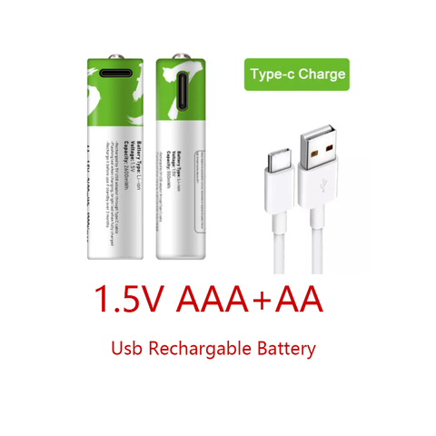 2022 NEW AA + AAA battery AA 1.5V 2600mAh/1.5V AAA 550mah Usb rechargeable li-ion batteries for Electric toy battery + Cable ► Photo 1/5