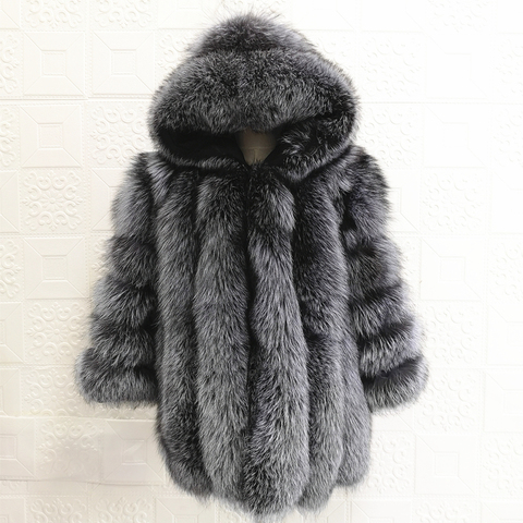 Hooded Fox Coats Natural Fur Long Sleeves Women Real Silver Fox Fur Coat With HOOD Plush  Female 2022 Winter Jacket With  Fur ► Photo 1/6