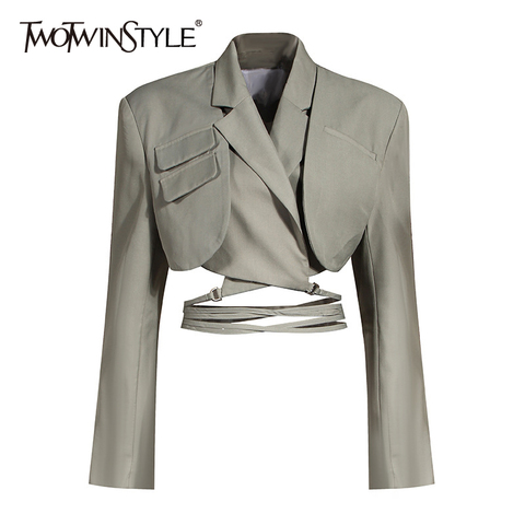 TWOTWINSTYLE Irregular Elegant Blazer For Women Notched Long Sleeves Lace Up Bowknot Blazers Female 2022 Summer Fashion New ► Photo 1/6