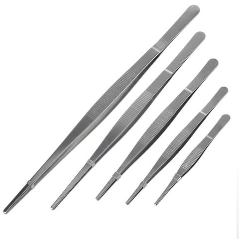 Toothed Tweezers Barbecue Stainless Steel Long Food Tongs Straight Home Medical Tweezer Garden Kitchen BBQ Tool 5 Sizes ► Photo 1/6