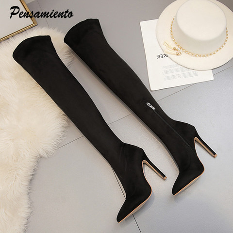 2022 Faux suede Super High heels Women thigh high boots Elegant thin heeled Stretch Over the knee boots Autumn Winter Long boots ► Photo 1/6