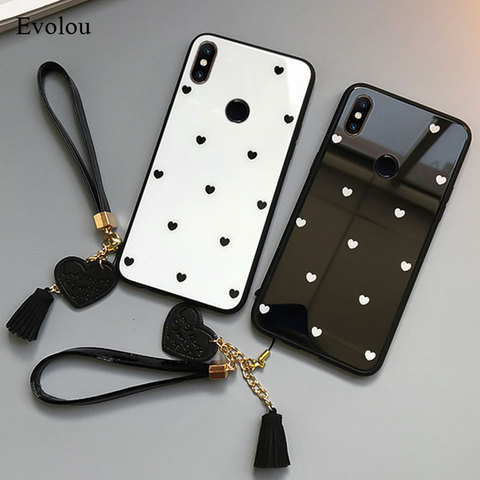 For Xiaomi Mi 9 SE 5X 6X 8 Lite Mix 2S Note 3 Max 2 Play CC9E A3 lite Case Tempered Glass Love Heart Back Cover Tassel Lanyard ► Photo 1/6