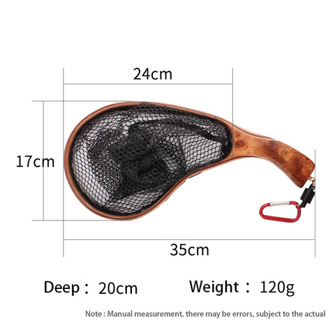 RUKE Fishing Tool Burl Figure Wooden Handle Stream Dip Net  With Magnetic Buckle Thickened  Durable Silicone Mesh Pocket ► Photo 1/6
