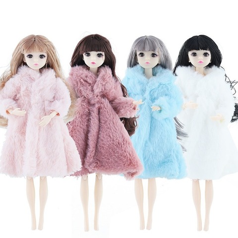 Multicolor 1 Set Long Sleeve Soft Fur Coat Tops Dress Winter Warm Casual Wear Accessories Clothes for Barbie Doll Kids Toy ► Photo 1/6