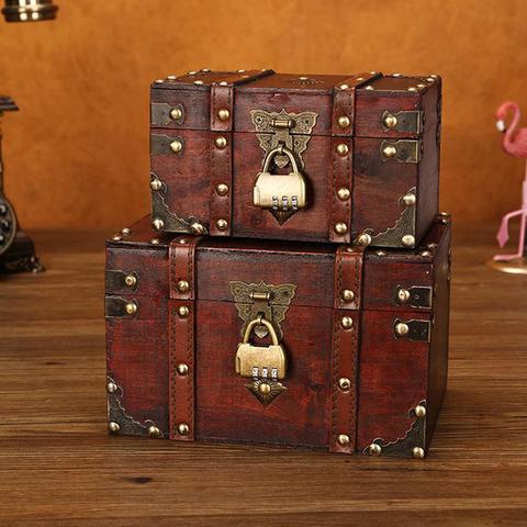 Vintage Treasure Chest Wooden Jewelry Trinket Storage Box Case Holder with Lock ► Photo 1/6