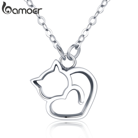 BAMOER Authentic 100% 925 Sterling Silver Lovely Cat Exquisite Women Pendant Necklace Luxury Sterling Silver Jewelry Gift SCN188 ► Photo 1/6