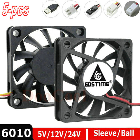 5 Pieces LOT Gdstime 5V 12V 24V 2Pin 3Pin USB 60mm 60x60x10mm 6010 DC Mini Cooling Cooler Fan Ball sleeve Bearing ► Photo 1/6