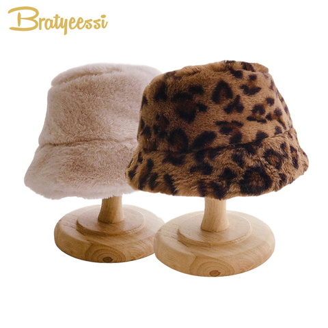 Fashion Winter Hat for Kids Faux Fur Bucket Hat for Girls Boys Cap Children Warm Baby Hat Kids Accessories 2-5Y ► Photo 1/6