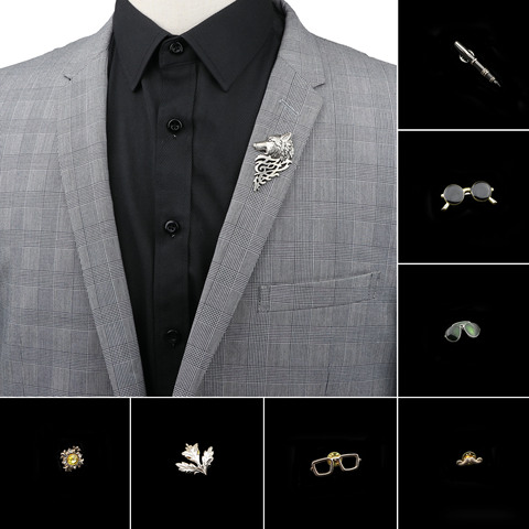 Men's Advanced Chic Brooches Wolf Sunglasses Pin Suit Shawl Lapel Pins Uxedo Corsage Hat Shirt Collar Pin Party Daily Accessory ► Photo 1/6