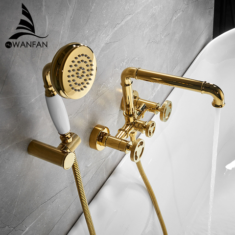 Bathtub Faucets Gold Bath Shower Set White Shower Set Bathtub Mixer Tap Dual Contral Shower Wall Mounted For Bathroom 20E01 ► Photo 1/6