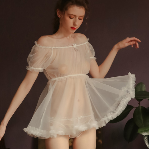 Sexy Pajamas Women's Summer Thin Transparent Tops Gauze Attractive Home Clothes Temptation Women Pajamas Set ► Photo 1/6