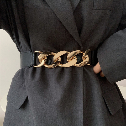 Gold chain belt elastic silver metal waist belts for women high quality stretch cummerbunds ladies coat ketting riem waistband ► Photo 1/6