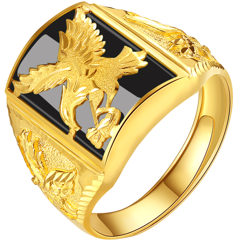 Punk Rock Eagle Men 's Ring Black Stone Gold Color Resizable To 7-11 Finger Jewelry Never Fade ► Photo 1/5