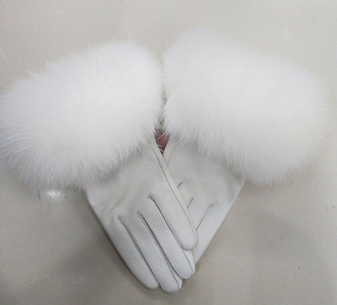 Female Luxury Real Leather Gloves With Real Fox Fur Cuff Women Warm Winter Genuine Leather Gloves Ladies Casual Hand Warmer ► Photo 1/6