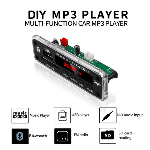 DC 12V Automobile Car Bluetooth MP3 WMA FM AUX Decoder Board Plate Audio Module TF SD Card USB Radio Car MP3 Speaker Accessories ► Photo 1/6