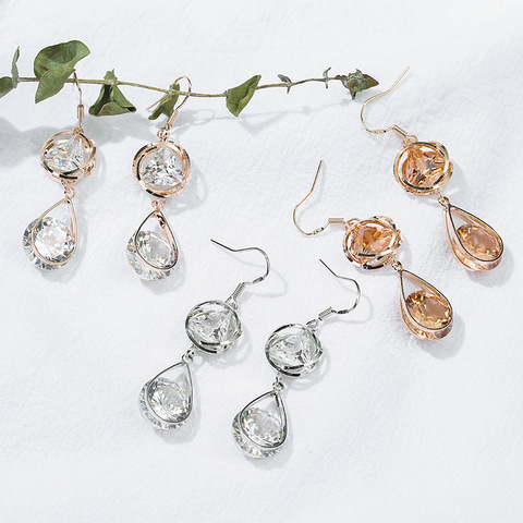 2022 Luxury brincos long earring Cubic Zircon korean crystal Water drop type drop earrings for women fashion jewelry ► Photo 1/6