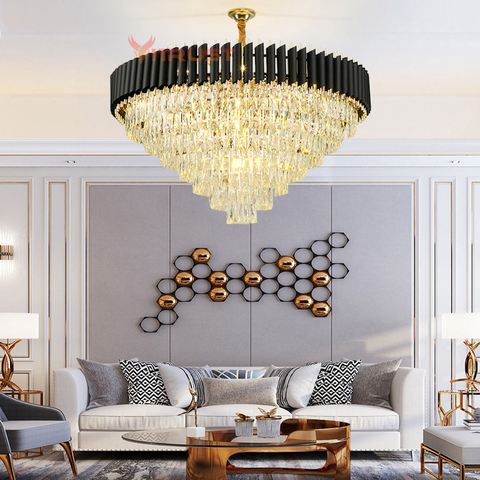 Modern Crystal Chandelier Lights Lamps Gold Black Hanging Ceiling Round Lighting Fixtures Restaurant Dining Living Room Bedroom ► Photo 1/1
